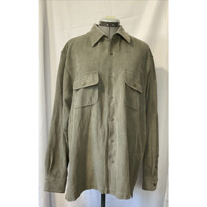 Vintage Men’s Ron Chereskin Green/Grey Suede Luxe Button Up Size L Pleated